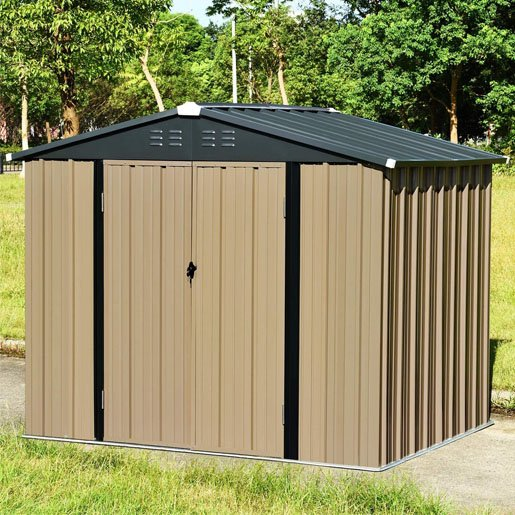 Catrimown 8′ x 6′ Outdoor Storage Sheds, Metal Utility Storage House for Backyard Patio Furniture Garden Lawn Tool, with Lockable Door