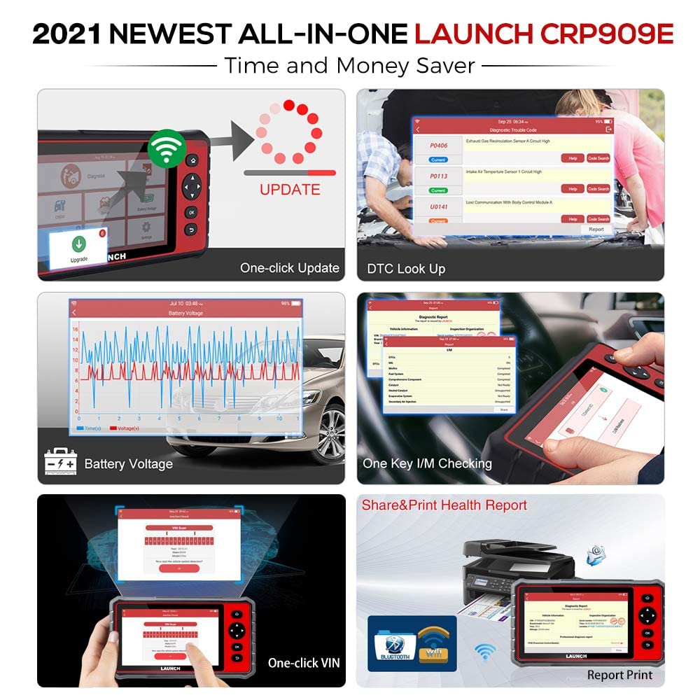 [2022 New] LAUNCH CRP909E Elite Full System OBD2 Scanner,OE-Level Car Diagnostic Scan Tool,26 Reset Service Functions,Key Program,TPMS,SAS,DPF,IMMO,ABS Bleeding, WiFi Free Update,TPMS As Gift