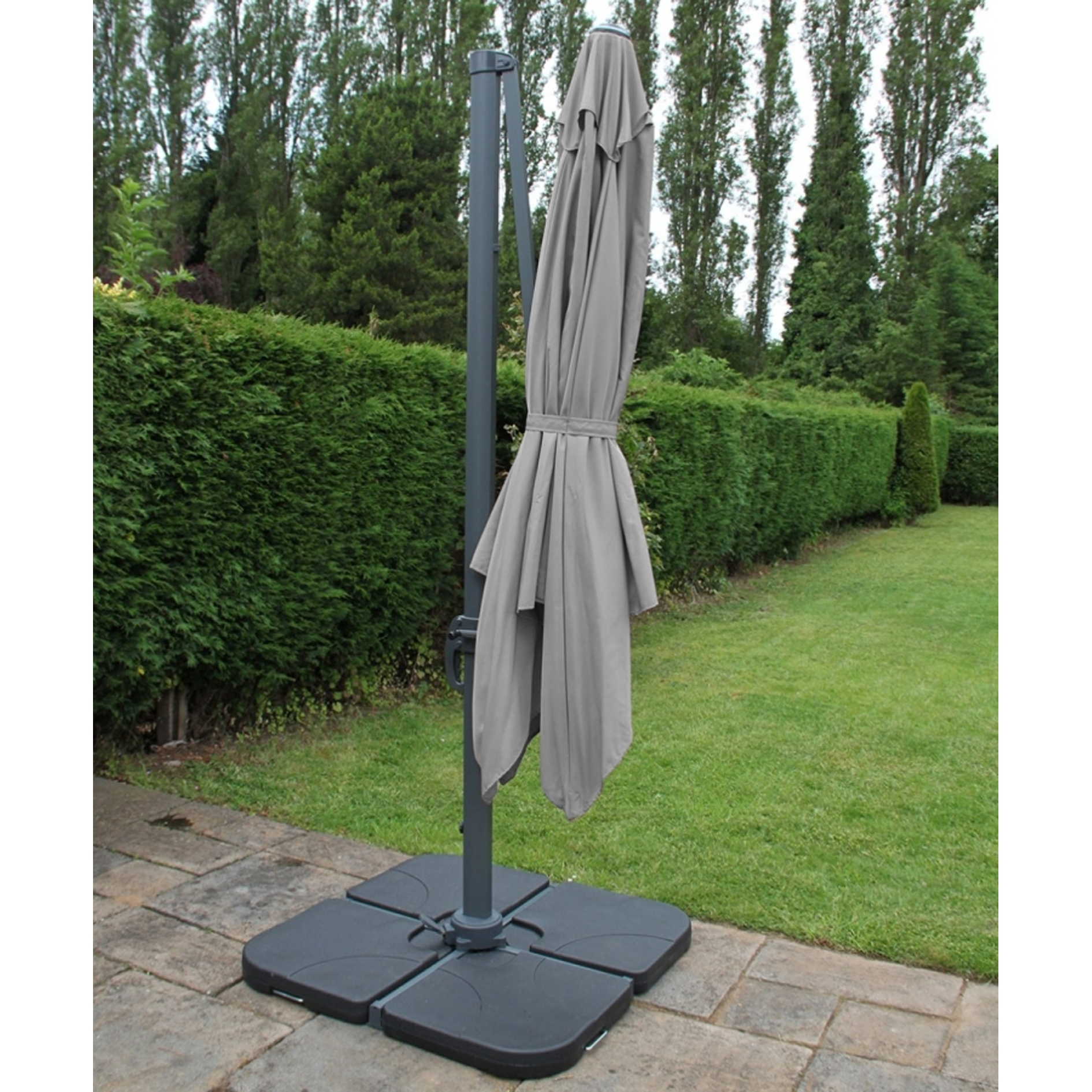 Grey 3m Square Rotating 360 Degree Cantilever Parasol