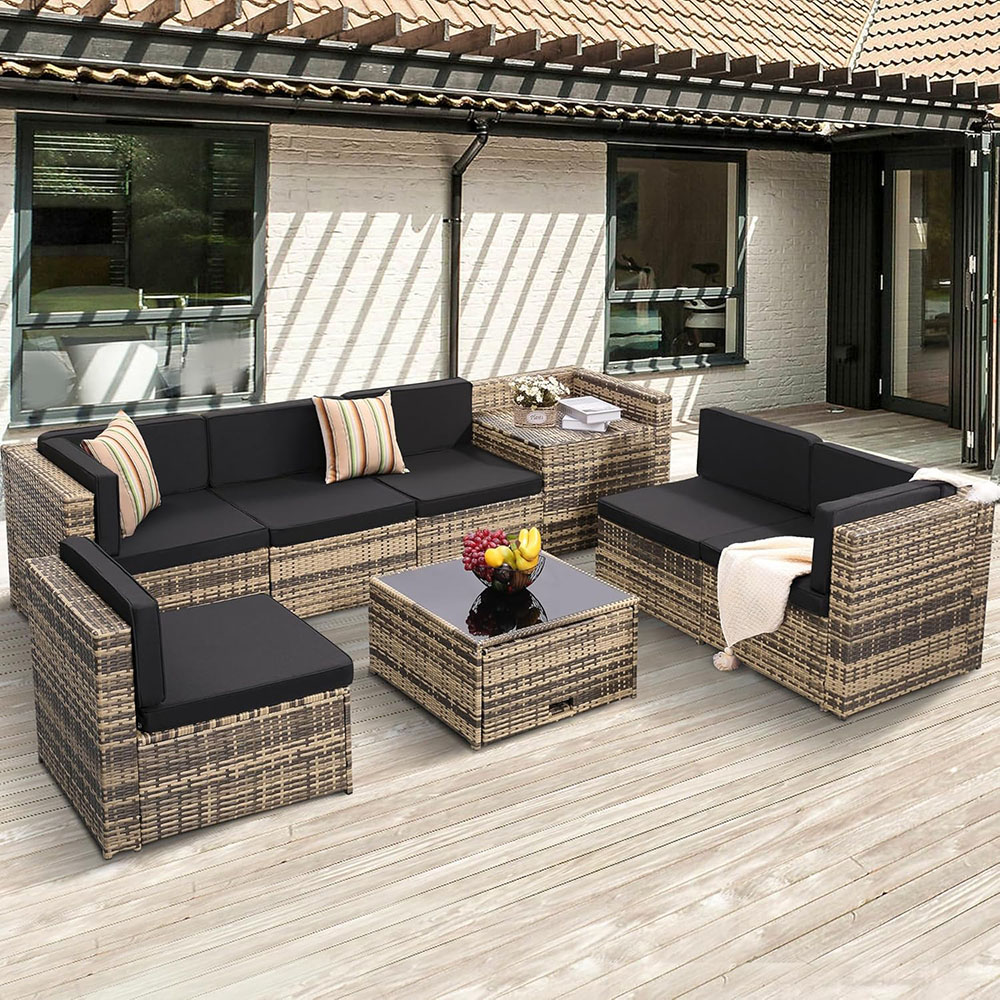 KROFEM 8-piece patio rattan furniture set with hidden storage