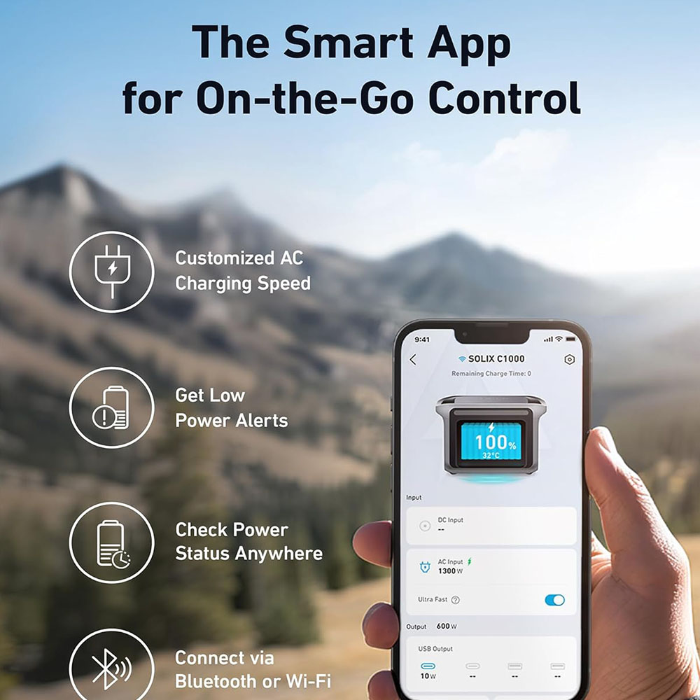 Anker SOLIX C1000 Portable Power Station with Water-Resistant Carry Bag