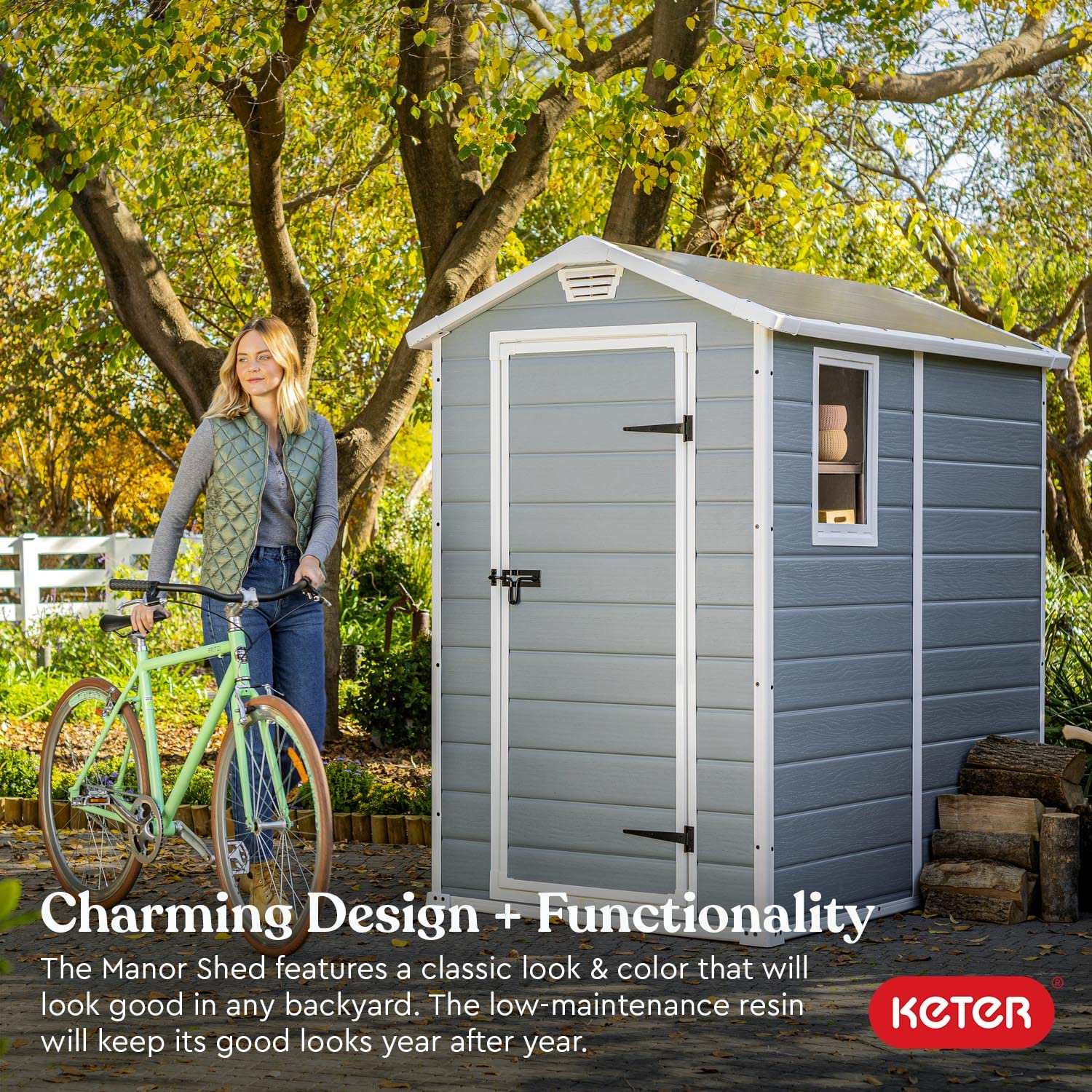 【Storage Shed】4x6 Resin Outdoor Storage Shed Kit-Perfect to Store Patio Furniture, Garden Tools Bike Accessories