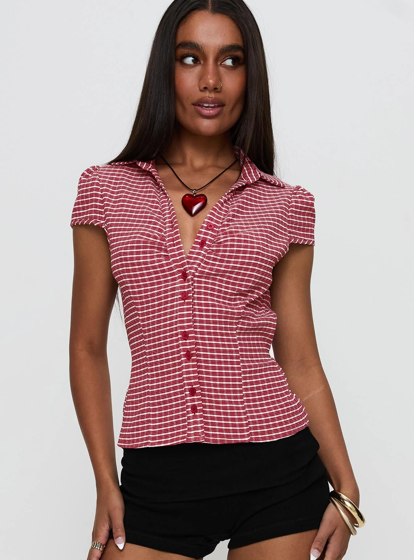 Arianwyn Short Sleeve Shirt Red Check