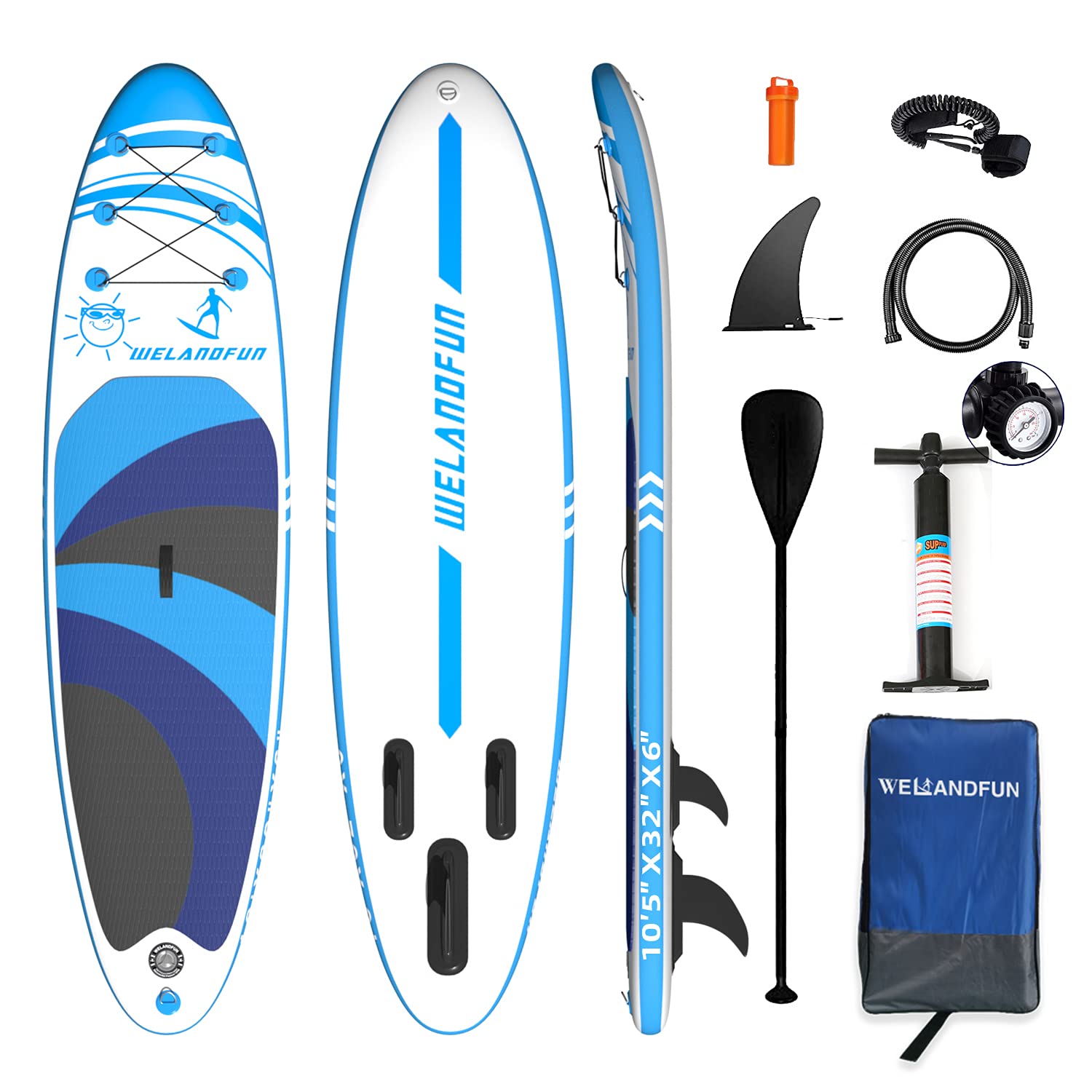 WelandFun Inflatable Stand Up Paddle Board 320x83x15cm Premium All Round SUP Paddle boards with Non-Slip Deck, Pump, Adj Paddle, Leash, Waterproof Backpack for Youth & Adult