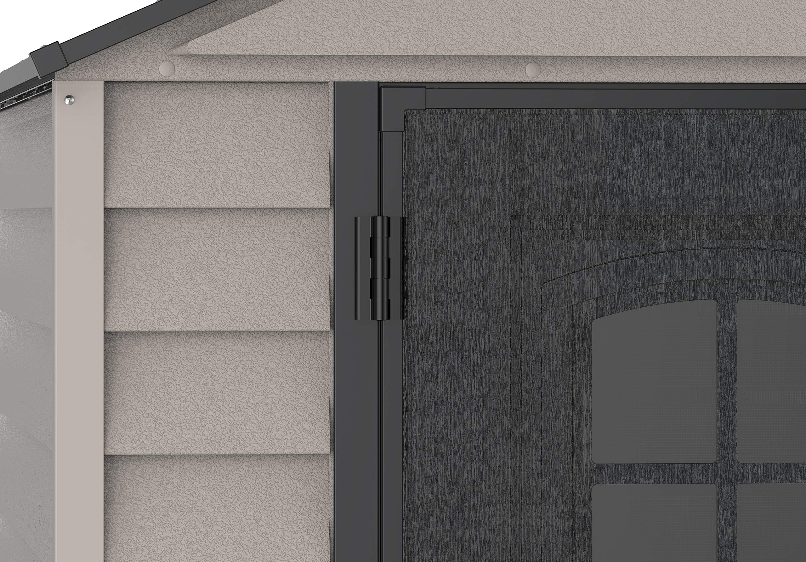 【Storage Shed】7x7 PLUS Plastic Garden Shed with Heavy-Duty Plastic Floor & Fixed Window on Doors