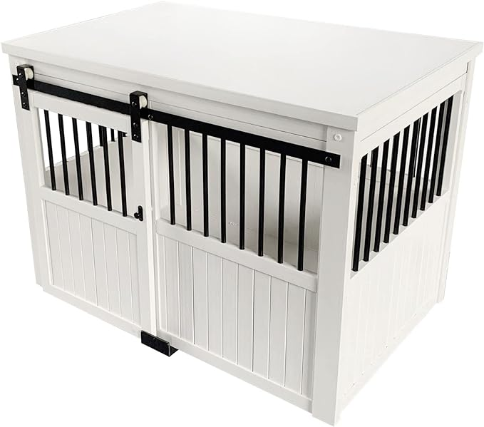 New Age Pet ECOFLEX Homestead Sliding Barn Door Furniture Style Dog Crate - Antique White, Extra Large (EHDBC15-04XL)