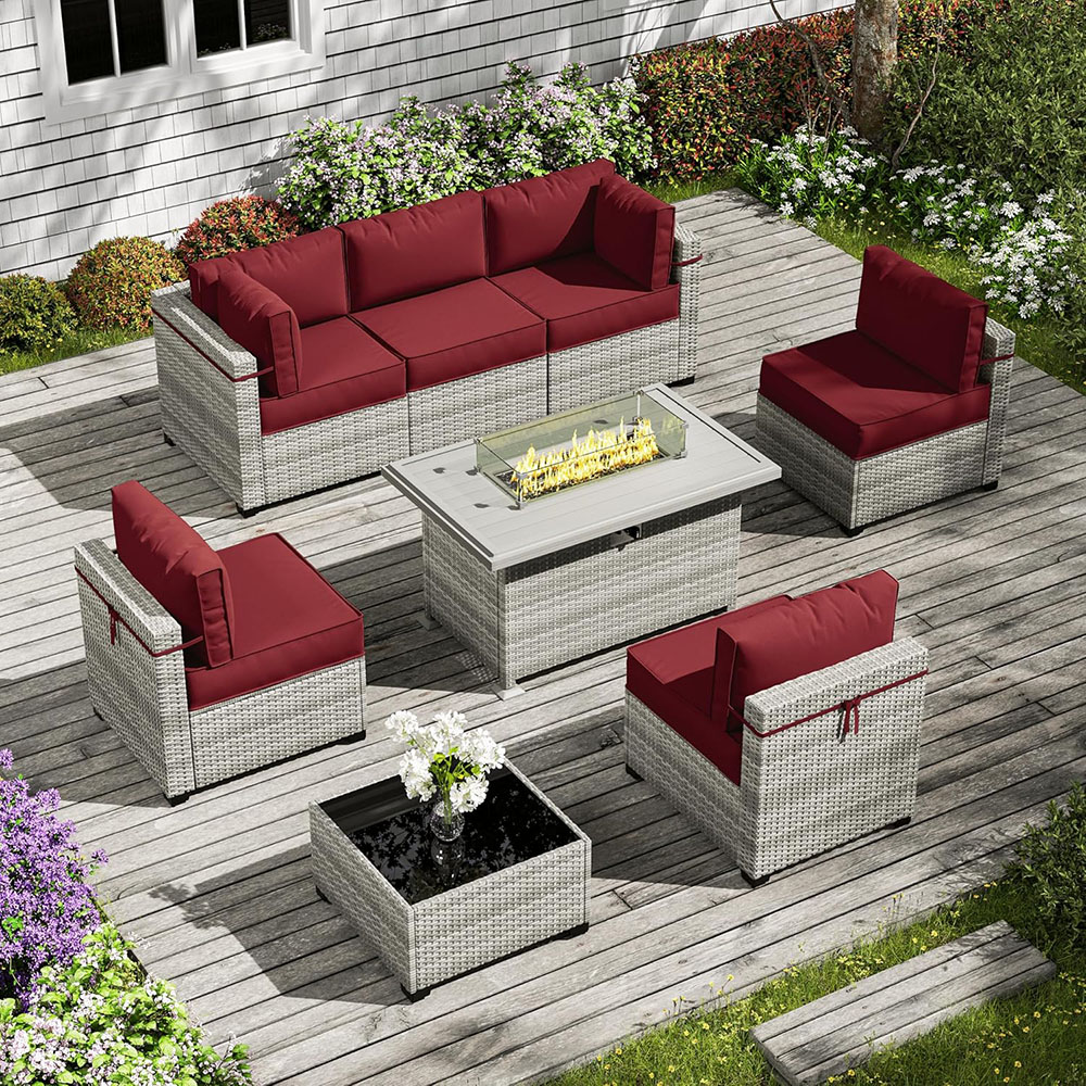 8-Piece Patio Furniture Set With Fire Pit Table, With 5