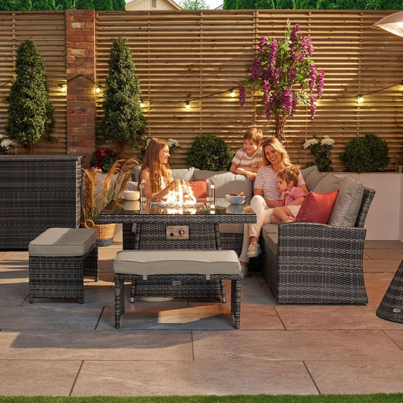 Compact Cambridge Casual Dining Corner Sofa Set with Firepit Table