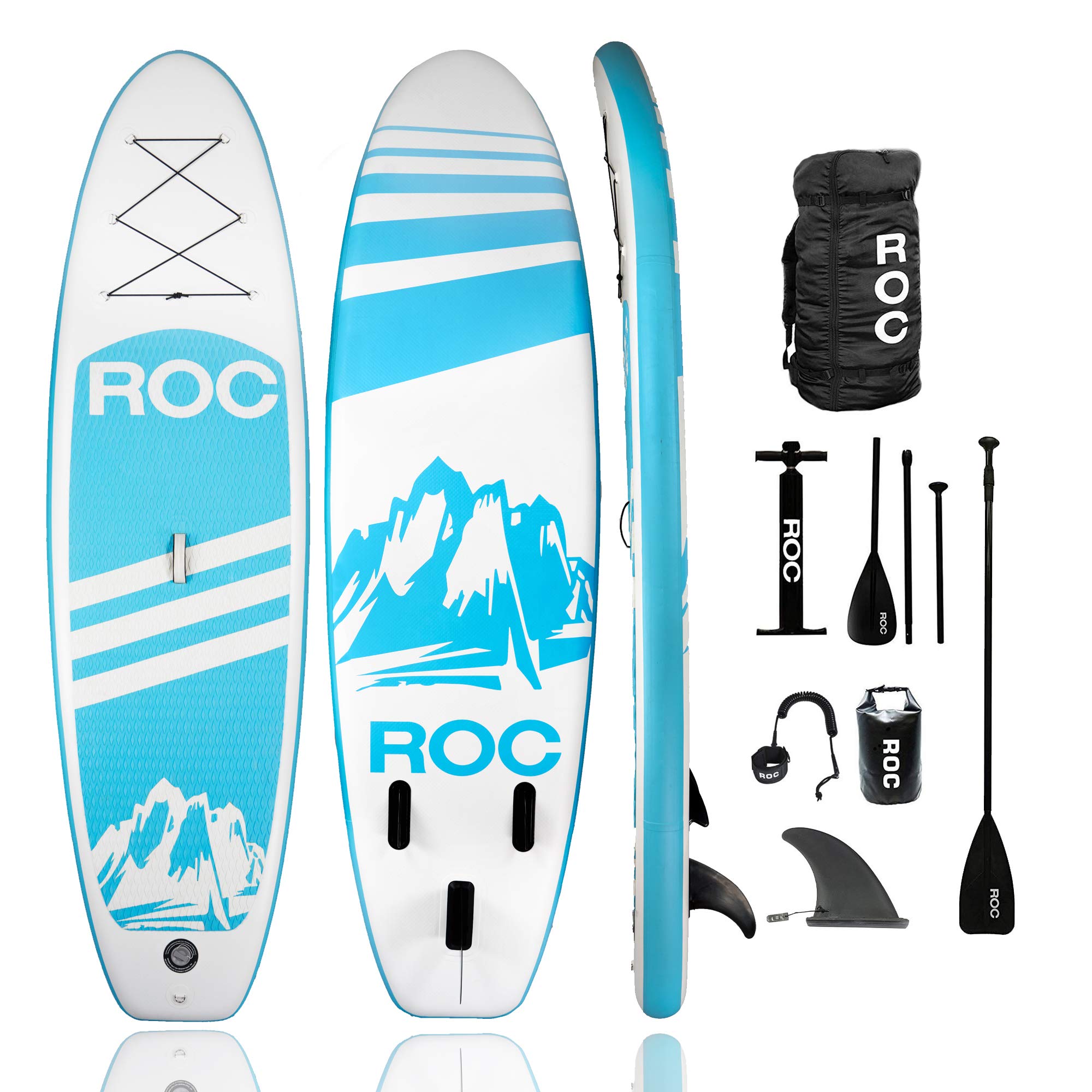 Roc Inflatable Stand Up Paddle Board with Premium sup Accessories & Backpack, Non-Slip Deck, Waterproof Bag, Leash, Paddle and Hand Pump