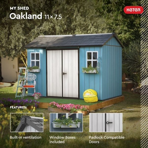 Oakland 11 ft. W x 7.5 ft. D Plastic Storage Shed