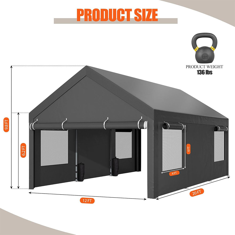 JAMFLY carport, heavy duty car canopy with roller shutters, portable garage
