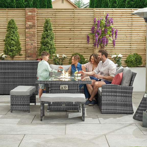 Compact Cambridge Casual Dining Corner Sofa Set with Firepit Table